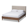 Baxton Studio Alinia Beige Upholstered Walnut Wood King Size Platform Bed 146-8170